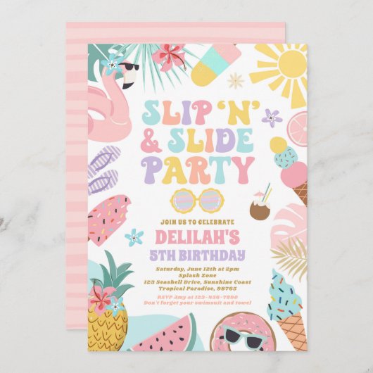 Slip 'n' Slide Splash Pad Zomer Verjaardagsfeest Kaart (Voorkant / Achterkant)