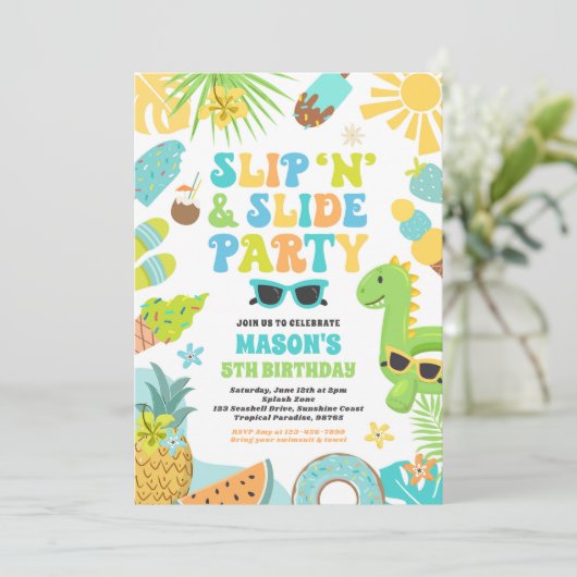 Slip 'n' Slide Splash Pad Zomer Verjaardagsfeest Kaart (Staand voorkant)