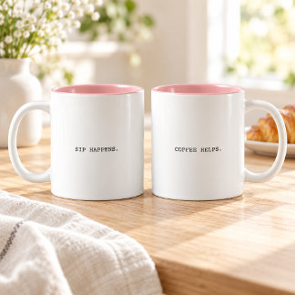Slippen Gebeurt Koffie Helpt Grappige Moderne Typo Tweekleurige Koffiemok