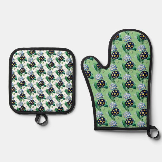 Slippenprimula botanisch ovenwant & pannenlap set (Voorkant)