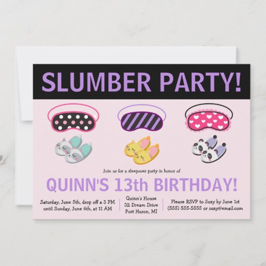 Slippers & Oogmaskers Slumber Party Verjaardagsfee Kaart (Voorkant)