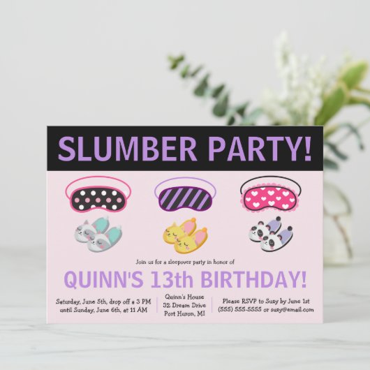 Slippers & Oogmaskers Slumber Party Verjaardagsfee Kaart (Staand voorkant)