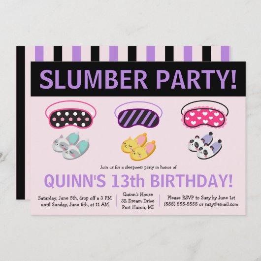 Slippers & Oogmaskers Slumber Party Verjaardagsfee Kaart (Voorkant / Achterkant)