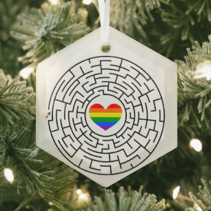 Slippery Joe's pride maze hartpijl puzzle labyri Glas Ornament