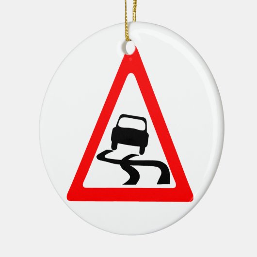 Slippery Road Warning Symbool Keramisch Ornament (Links)