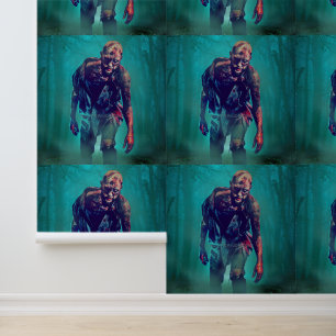 SlipperyJoe angstaanjagende zombiefiguur geïsoleer Behang