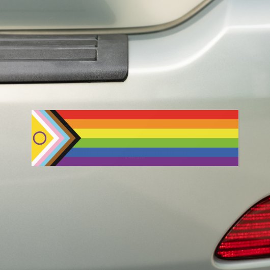 SlipperyJoe Intersex Progress Pride Flag regenboog Bumpersticker (Op auto)