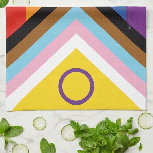 SlipperyJoe Intersex Progress Pride Flag regenboog Theedoek (Gevouwen)