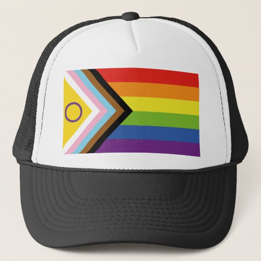 SlipperyJoe Intersex Progress Pride Flag regenboog Trucker Pet (Voorkant)