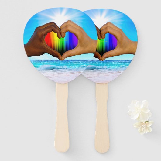 SlipperyJoe levendig regenboog verloop hart interr Handwaaier (Voorkant en achterkant)