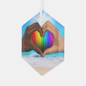 SlipperyJoe levendige regenbooggradiënt hart inter Glas Ornament (Voorkant links)