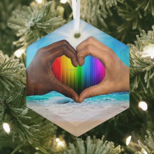 SlipperyJoe levendige regenbooggradiënt hart inter Glas Ornament