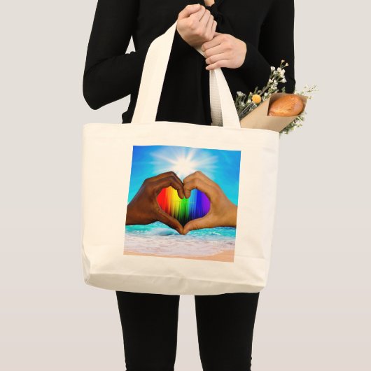 SlipperyJoe levendige regenbooggradiënt hart inter Grote Tote Bag (Voorkant (product))