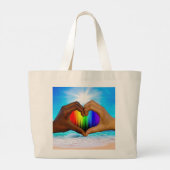 SlipperyJoe levendige regenbooggradiënt hart inter Grote Tote Bag (Achterkant)
