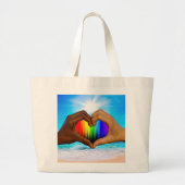 SlipperyJoe levendige regenbooggradiënt hart inter Grote Tote Bag (Voorkant)