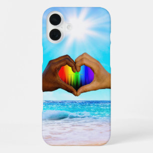 SlipperyJoe levendige regenbooggradiënt hart inter iPhone 16 Plus Hoesje
