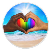 SlipperyJoe levendige regenbooggradiënt hart inter Keramische Knop (Voorkant)
