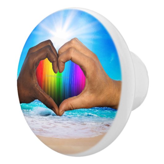 SlipperyJoe levendige regenbooggradiënt hart inter Keramische Knop (Rechts)