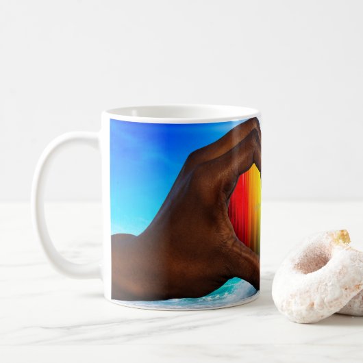SlipperyJoe levendige regenbooggradiënt hart inter Koffiemok (Met donut)