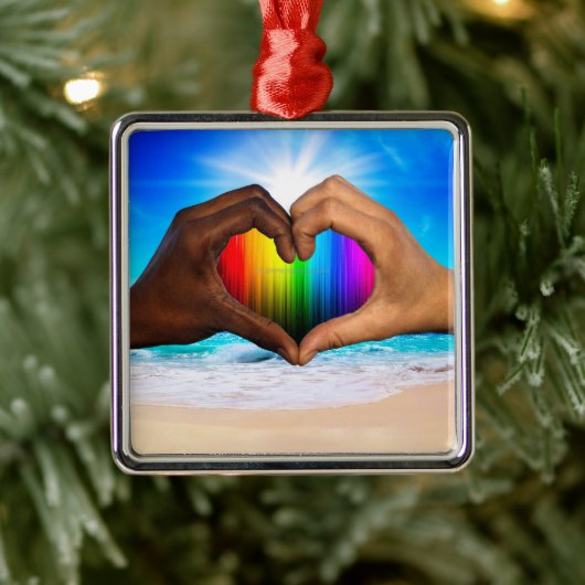SlipperyJoe levendige regenbooggradiënt hart inter Metalen Ornament (Boom)