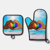 SlipperyJoe levendige regenbooggradiënt hart inter Ovenwant & Pannenlap Set (Voorkant)