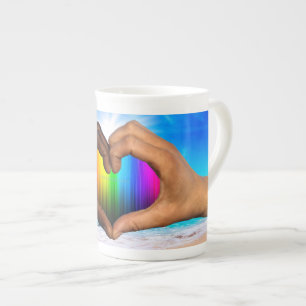 SlipperyJoe levendige regenbooggradiënt hart inter Porselein Kop