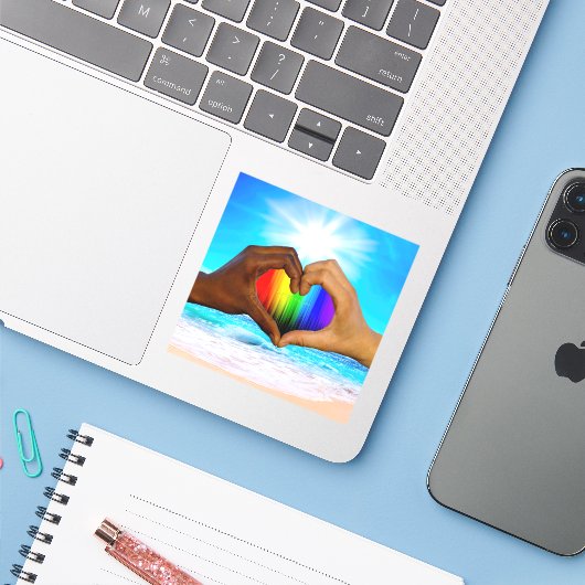 SlipperyJoe levendige regenbooggradiënt hart inter Sticker (Laptop met iPhone)