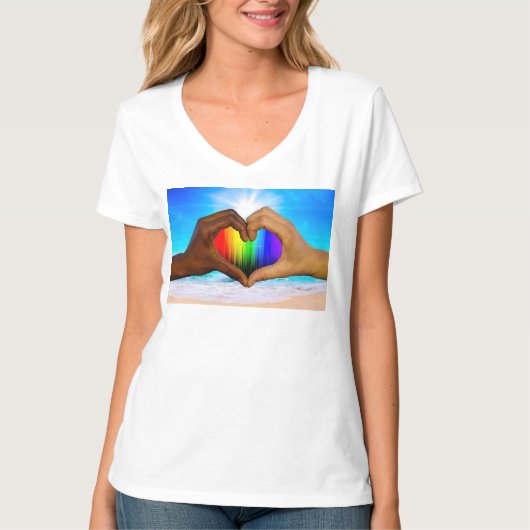 SlipperyJoe levendige regenbooggradiënt hart inter T-shirt (Voorkant)