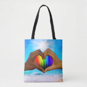 SlipperyJoe levendige regenbooggradiënt hart inter Tote Bag (Voorkant)