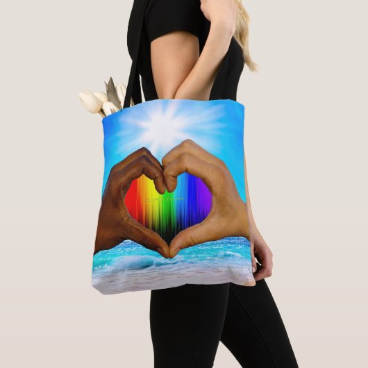 SlipperyJoe levendige regenbooggradiënt hart inter Tote Bag (Dichtbij)