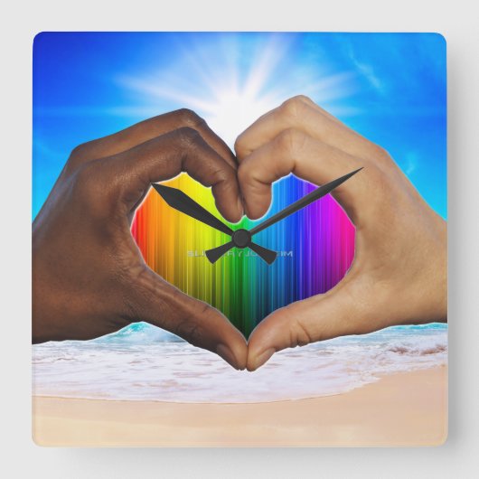 SlipperyJoe levendige regenbooggradiënt hart inter Vierkante Klok (Voorkant)