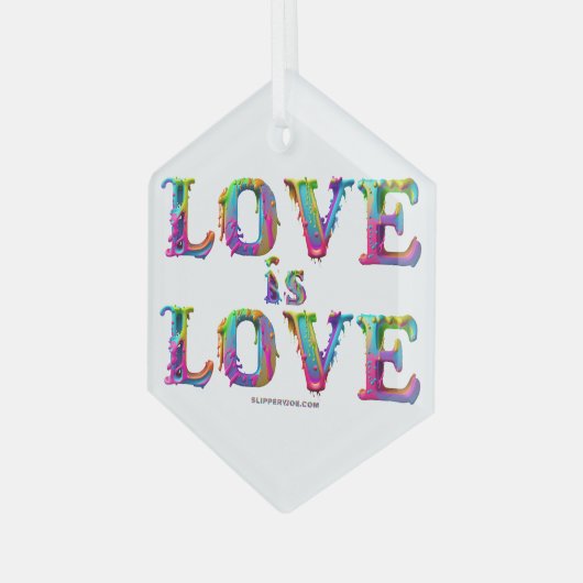 SlipperyJoe liefde is liefde druppelen smelten dyn Glas Ornament (Voorkant links)