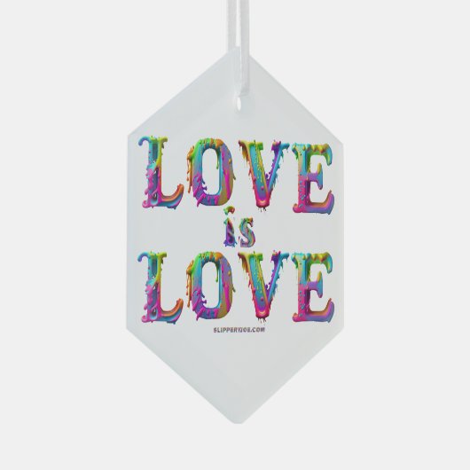 SlipperyJoe liefde is liefde druppelen smelten dyn Glas Ornament (Voorkant Rechts)