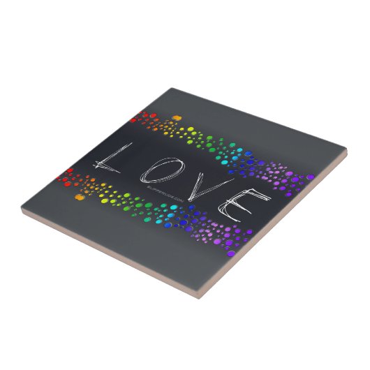 SlipperyJoe love bubbles rood sinaasappel geel gro Tegeltje (Zijkant)