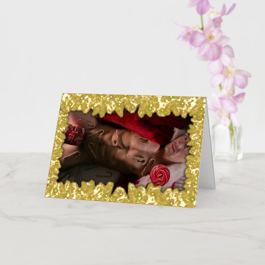 SlipperyJoe mannelijke borst zes pack maag blote r Folie Feestdagenkaart (Orchidee)