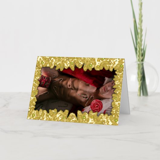 SlipperyJoe mannelijke borst zes pack maag blote r Folie Feestdagenkaart (Voorkant)