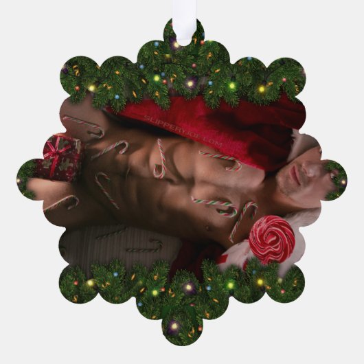 SlipperyJoe mannelijke borst zes pack maag blote r Ornament Kaart (Achterkant)