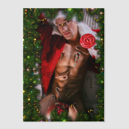 SlipperyJoe mannelijke borst zes pack maag blote r Vellum Uitnodigingen (Voorkant)