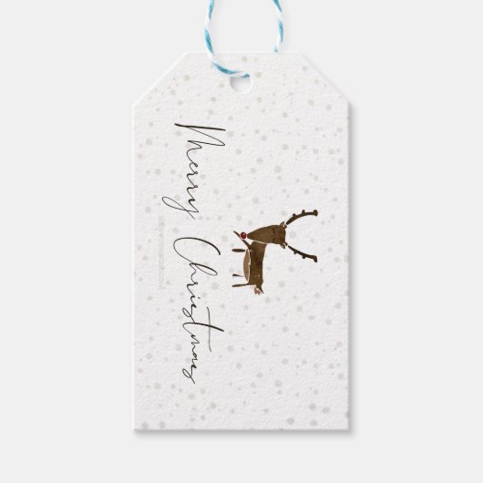 SlipperyJoe Merry Kerstfeest rendier rode neus mie Cadeaulabel (Voorkant)