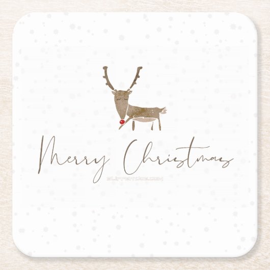 SlipperyJoe Merry Kerstfeest rendier rode neus mie Kartonnen Onderzetters (Voorkant)