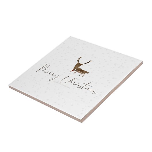 SlipperyJoe Merry Kerstfeest rendier rode neus mie Tegeltje (Zijkant)