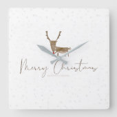 SlipperyJoe Merry Kerstfeest rendier rode neus mie Vierkante Klok (Voorkant)