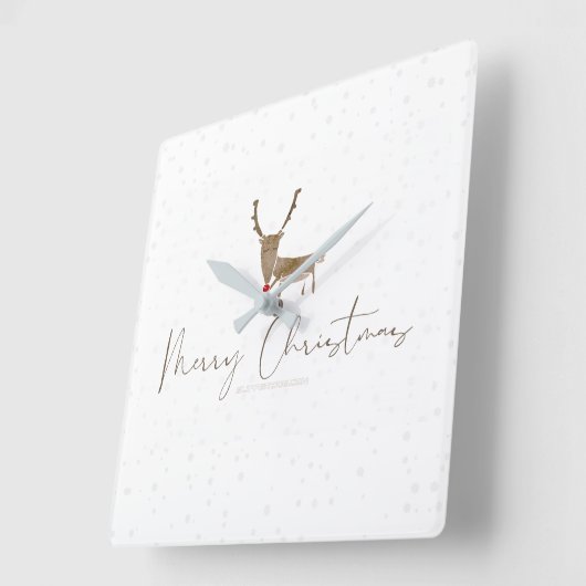 SlipperyJoe Merry Kerstfeest rendier rode neus mie Vierkante Klok (Hoek)