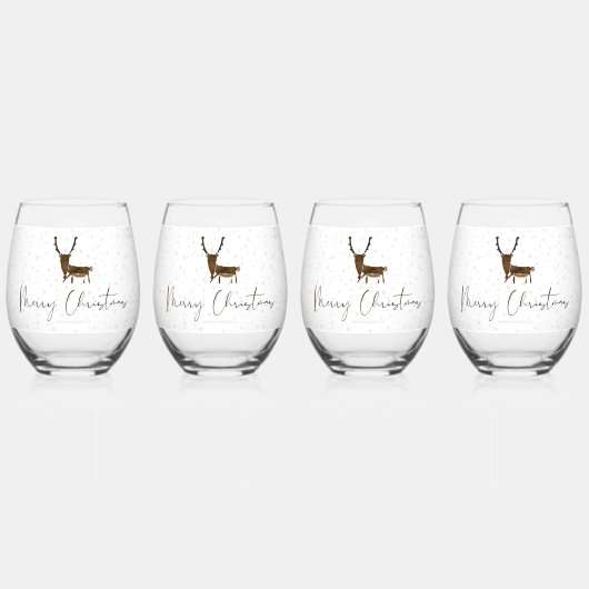 SlipperyJoe Merry Kerstfeest rendier rode neus mie Wijnglas Zonder Voet (Voorkant)