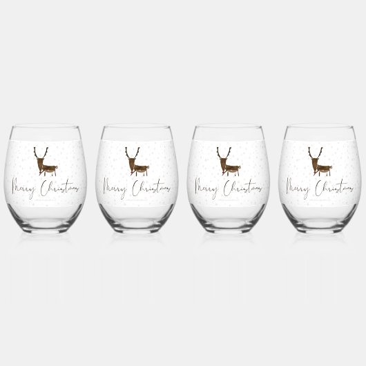 SlipperyJoe Merry Kerstfeest rendier rode neus mie Wijnglas Zonder Voet (Achterkant)