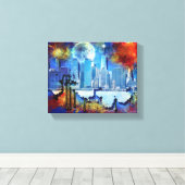 SlipperyJoe NYC graffiti maan omringd door wervele Canvas Afdruk (Insitu (Houten vloer))