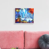 SlipperyJoe NYC graffiti maan omringd door wervele Canvas Afdruk (Insitu (Woonkamer))