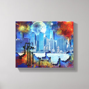 SlipperyJoe NYC graffiti maan omringd door wervele Canvas Afdruk