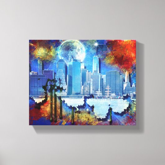 SlipperyJoe NYC graffiti maan omringd door wervele Canvas Afdruk (Voorkant)