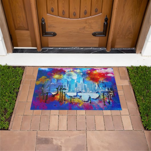 SlipperyJoe NYC graffiti maan omringd door wervele Deurmat (Buiten)